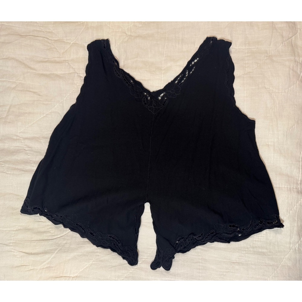 Free People Black Embroidered Eyelet Sleeveless Boho Crop Top Scalloped Hem M